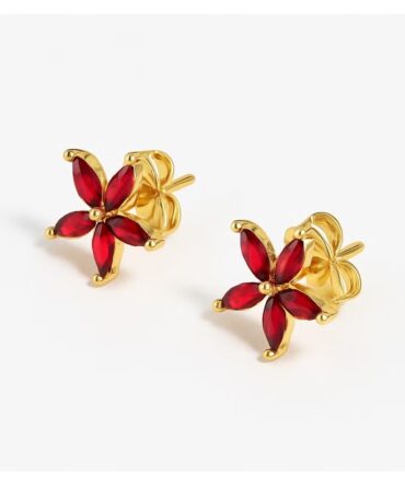 Red Flower Cubic Zirconia Gold | Stainless Steel | 18K Gold Plated